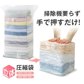 【即納！スーパーセール限定に10％OFF!】圧縮袋 圧縮 衣類 押すだけ 掃除機不要 2枚セット 衣類圧縮袋 立体圧縮袋 手押し 衣類 収納 圧縮ボックス 衣類ケース カビ対策 防カビ ポンプ不要 衣類収納 衣替え 旅行