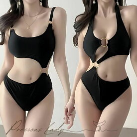 水着 セクシー水着 レディース ブラック リング繋ぎ ワンポイント セクシー ホルターネック ビキニ ボディスーツ 人気 かわいい 可愛い ママ ジム 女性 10代 20代 30代 40代 バンドゥ デザイン おしゃれ レディースビキニ スイムウェア バスト プチプラ水着 リゾート