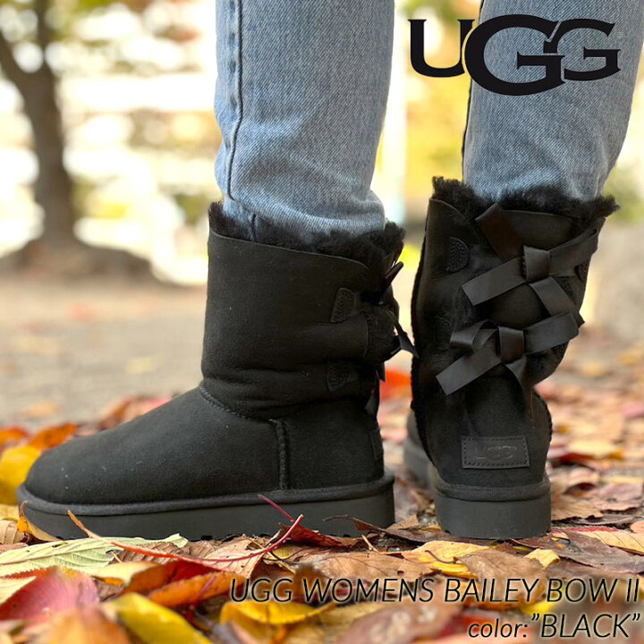 UGG ブラック ムートンブーツ あたっ リボン付き