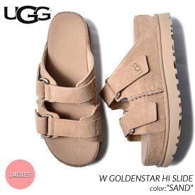 UGG W GOLDENSTAR HI SLIDE SANDAL "SAND" アグ ウィメンズ ゴールデンスター ハイ スライド サンダル レディース ( スエード 厚底 茶 ブラウン ベージュ ストラップ ベルト スライド ウィメンズ 1155458 )