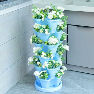 6段垂直ガーデンプランター ホイール付き 3バルブ イチゴ植栽ポット 屋内屋外用 庭の植木鉢 ガーデンタワー 花、野菜、ハーブ用 4バルブ プラスチック 積み重ね可能