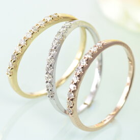 ダイヤモンド リング レディース 指輪 極細 華奢 金属アレルギー ニッケルフリー シンプル ダイア ゴールド イエローゴールド ホワイトゴールド ピンクゴールド 0.1ct K10　ハーフエタニティ 10金