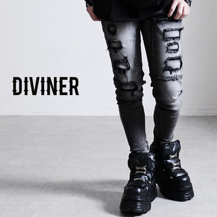 楽天市場 V系 スキニー メンズ ヴィジュアル系 パンツ スキニージーンズ スキニーパンツ V系ファッション ストレッチ ジーパン 大きいサイズ パンクロック ダメージ 細め タイト モード系 韓国 ストリート サイバー パンク オシャレ服 ディバイナー Diviner オズ Oz Ozオズ