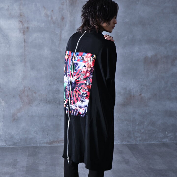 祝日 ロング丈バックジップシャツ ヴィジュアル系 V系 ファッション メンズ ブランド シャツ ロングシャツ ロング丈 オーバーサイズ ビックシャツ サイバーパンク サイバー 奇抜 派手 レディース 衣装 バンド 黒 ブラック ロック パンク 個性的 デザイン オルターベノム