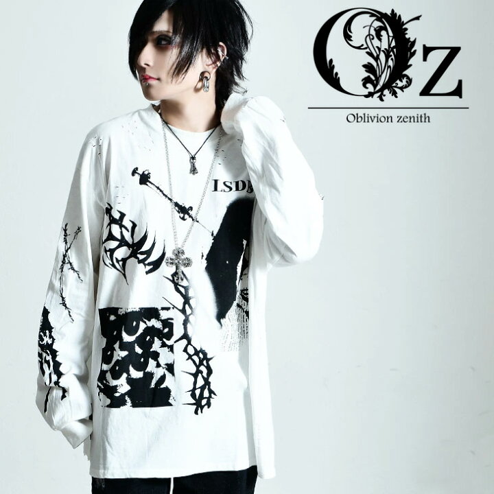 楽天市場 V系 ファッション メンズ ヴィジュアル系 ロンt プリントtシャツ 長袖 カットソーブランド 個性的 ロック パンク 病みかわいい 服 モノクロ ハンドt 奇抜 レディース 原宿系 ユニセックス オズ Oz Ozオズ
