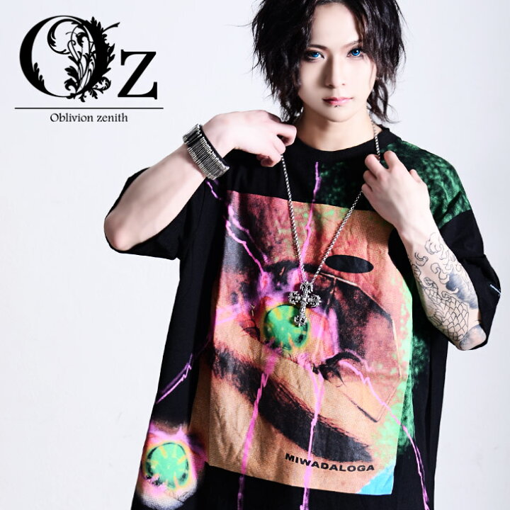 楽天市場 V系 ヴィジュアル系 ビジュアル系 ファッション メンズ Tシャツ ビックシルエット オーバーサイズ パンクロック ロック ストリート 個性的 ロング 原宿系 原宿ファッション オズ オルターベノム ビッグt ブランド Eyeball Print Tee Ozオズ