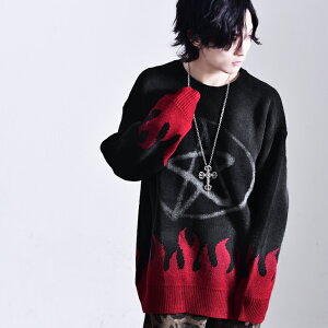 楽天市場 韓国ファッション メンズ 韓国系 韓国 ストリート系 セーター メンズ ニット オーバーサイズ ビッグニット トップス 長袖 派手な服 地雷 地雷系 秋 秋服 秋物 冬 冬 冬物 モード系 原宿系 ロック Oz Pentagram Knit Ozオズ