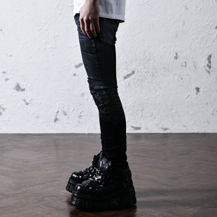 楽天市場 V系 スキニー パンツ ヴィジュアル系 ファッション メンズ ブランド スキニーパンツ スキニーデニム スキニージーンズ ジーパン 細身 ビジュアル系 パンクロックファッション 原宿系 韓国系 レディース オシャレ 服 オズ Oz ブラックバイヴァンキッシュ Black