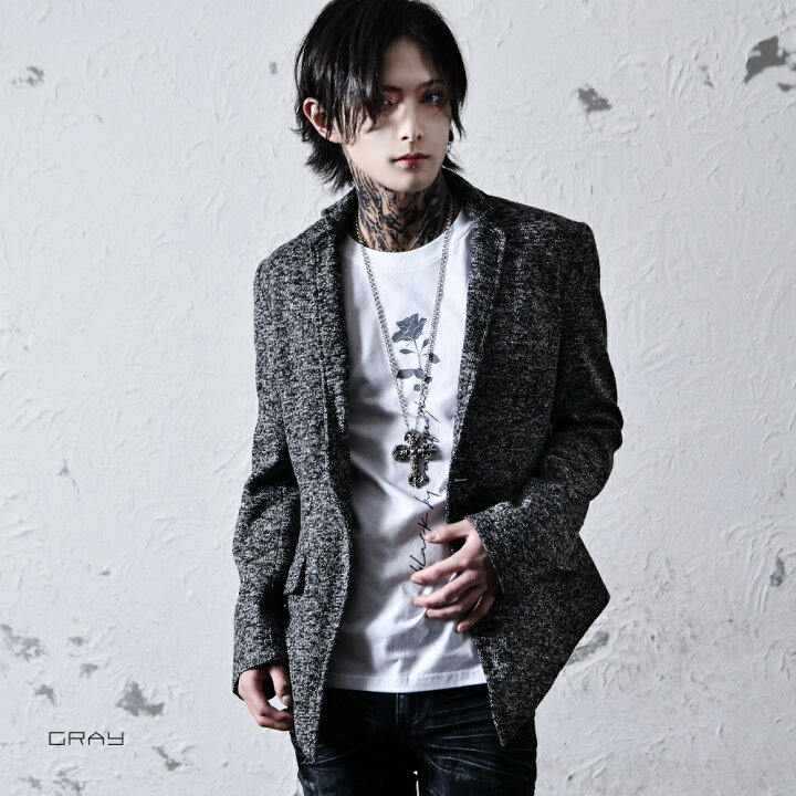 楽天市場 テーラードジャケット メンズ V系 ファッション ヴィジュアル系 ジャケット ショート丈 ブランド パンク ロック ファッション グレー アウター オシャレ モード系 ホスト 原宿系 ブラックバイヴァンキッシュ Black By Vanquish Ozオズ