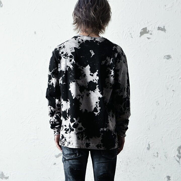 ロンT メンズ V系 ファッション 長袖 長袖Tシャツ ヴィジュアル系 服 カットソー タイダイ ブランド パンク ロック ファッション オシャレ 黒 総柄 派手 モード系 ホスト 原宿系 ブラックバイヴァンキッシュ Black by VANQUISH Ozオズ レディース ロンT タイダイ柄 オーバーサイズ ロング丈 モード