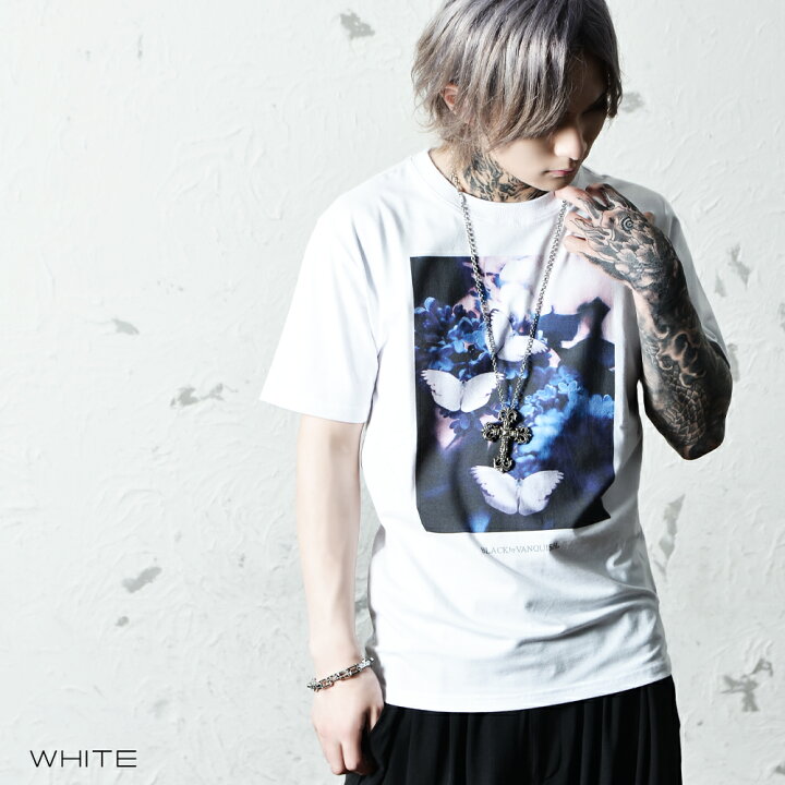 楽天市場 Tシャツ メンズ V系 ファッション ヴィジュアル系 ブランド パンク ロック ファッション 黒 ブラック フォト プリント カットソー オシャレ 白 黒 クルーネック モード系 ホスト 原宿系 ブラックバイヴァンキッシュ Black By Vanquish Ozオズ