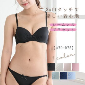 ブラ＆ショーツ シームレス ワイヤー入り ブラセット ショーツ シームレスブラ 大きいサイズ 下着 レディース 女性 ブラ 盛り 盛りブラ 谷間 盛れる ブラ 響きにくい ランジェリー 肌触り ノンストレス フィット感 リラックス 楽ブラ らくブラ 楽ちん 産後 脇高 脇肉 快適