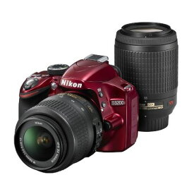 【中古】【1年保証】【美品】Nikon D3200 18-55mm / 55-200mm レッド ダブルズームキット