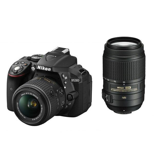 【中古】【１年保証】【美品】Nikon D5300 18-55mm VR II 55-300mm VR ダブルレンズキット ブラック