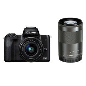 【中古】【1年保証】【美品】Canon EOS Kiss M ダブルズームキット 15-45mm IS STM + 55-200mm IS STM ブラック