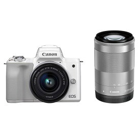 【中古】【1年保証】【美品】Canon EOS Kiss M ダブルズームキット 15-45mm IS STM + 55-200mm IS STM ホワイト