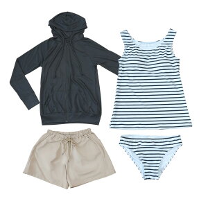 SEA ANGEL 2025新作 UVカット パーカー 冷感 レディース 長袖 水着 体型カバー 4点セット ラッシュガード UV 大きいサイズ 日焼け防止 水陸両用 トップス 薄手 吸湿 速乾 紫外線対策 タンキニ水着