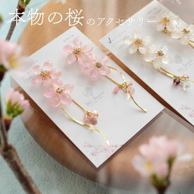 バリセニュン Bali Senyum 桜 花びら 本物 ピアス イヤリング 揺れるタイプ かわいい 2WAY レディース お花 ソメイヨシノ チタン おしゃれ 大ぶり ギフト プレゼント ピンク ホワイト #S002 Ac034