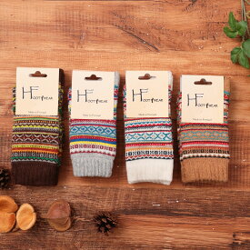 H FOOTWEAR エイチ フットウェア 靴下 ソックス レディース 厚手ソックス FAIR ISLE フェアアイル ウール クルー丈 編み込み ポルトガル製 暖かい 秋 冬 ギフト プレゼント フリーサイズ Hf003