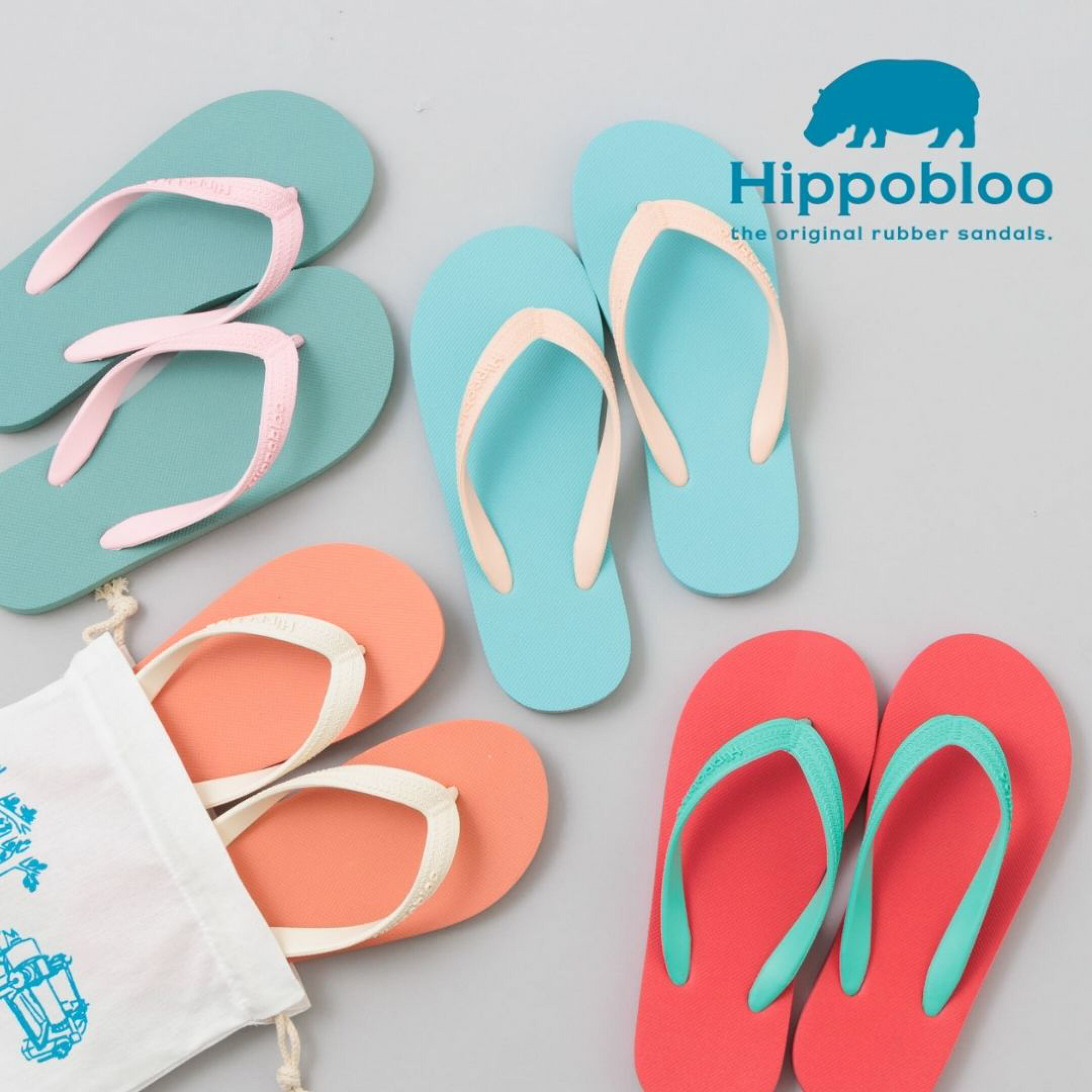 ビーサンブランドのHippobloo（ヒッポブルー）のビーチサンダルは、履き心地の良さ世界一。鼻緒も含めた天然ゴム100%使用の抜群の弾力性とクッション性。オリジナルは程よい太さのストラップで歩きやすい設計。サイズも22.0cm～29.5cmまで幅広い。