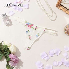 10%OFF セール リズシャルメル LISE CHARMEL タンガ Tバック Gストリング BAISERS D ETE 夏のくちづけ レディース 下着 インポート 高級 ランジェリー 花柄 刺繍 かわいい ギフト 白 ホワイト M Lc394 ACG0519