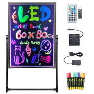 LED ライティングボード 手書き 看板 60x80cm リモコン マーカー付属 強化ガラス 光る パネル看板 メニュ…