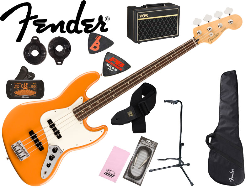【初心者セット】【アンプ付き エレキベース入門 10点セット】Fender MEX《フェンダー》Player Jazz Bass Bass (Capri Orange/Pau Ferro) [Made In Mexico]【あす楽対応】 ベースセット