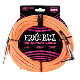 ERNIE BALL Braided Instrument Cable 25ft S/L (Neon Orange) [#6067] (新品)