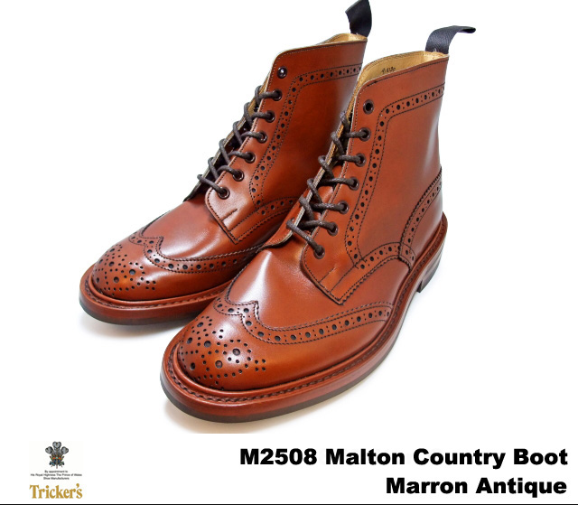 トリッカーズ カントリーブーツ マロンアンティーク ウィングチップ メンズ ブーツ Tricker's M2508 Malton Country  Boot Marron Antique | PREMIUM ONE