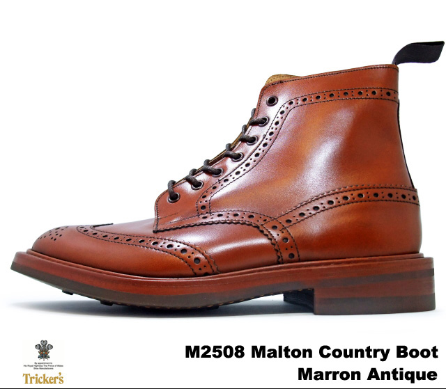 トリッカーズ カントリーブーツ マロンアンティーク ウィングチップ メンズ ブーツ Tricker's M2508 Malton Country  Boot Marron Antique | PREMIUM ONE