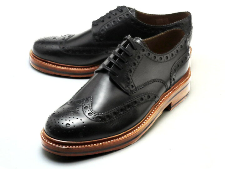 楽天市場 グレンソン 靴 アーチー ウィングチップ ブラック カーフレザー メンズ シューズ Grenson Archie Black Calf Leather Premium One