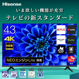 テレビ 43型 Hisense ハイセンス 液晶テレビ 43E6G 43V型 43インチ テレビ 地上 BS CSデジタル 4Kテレビ 液晶テレビ 4Kチューナー内蔵 大画面 買い替え ゲーム 大迫力 映画 ライブ スポーツ 臨場感 リビング 寝室 子供部屋 一人暮らし 新居 新生活