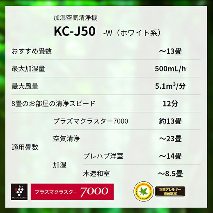 楽天市場】空気清浄機 シャープ SHARP 加湿器 プラズマクラスター7000 KCJ50 KCJ-50 ( 空気清浄23畳 加湿14畳 ) ホワイト系 抗菌 除電 脱臭 ウイルス ホコリ PM2.5対応 花粉 ペット 風邪 乾燥対策 KC-H50 の後継 新生活 敬老の日 : 総合通販PREMOA 楽天市場店 楽天市場】空気清浄機 シャープ SHARP 加湿器 プラズマクラスター7000 KCJ50 KCJ-50 ( 空気清浄23畳 加湿14畳 ) ホワイト系 抗菌 除電 脱臭 ウイルス ホコリ PM2.5対応 花粉 ペット 風邪 乾燥対策 KC-H50 の後継 新生活 敬老の日 : 総合通販PREMOA 楽天市場店