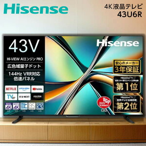 �e���r 43�^ �n�C�Z���X Hisense 43U6R 43V�^ 43�C���` �n��EBS�E110�xCS�f�W�^�� 4K���� �t���e���r �G�N�v�����I