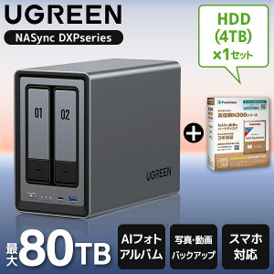 UGREEN DXP2800 NASync NAS 2�x�C + ���� N300A04-HDWG740UZSVC 3.5�C���`����HDD 4TB 7200rpm SATA 6Gb/s �Z�b�g
