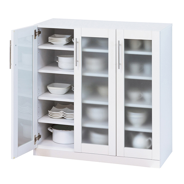 食器棚 ロータイプ 気質アップ 幅90 おしゃれ キッチンボード 収納 定価の67％ＯＦＦ キッチン 白 ミストガラス 北欧 リビング メーカー直送 ホワイト