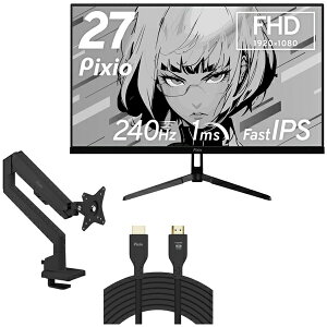 Pixio PX279WAVE-PW �u���b�N 27�^ �Q�[�~���O���j�^�[ + 3�֐߃��j�^�[�A�[�� (1���) + HDMI2.1�P�[�u�� 2m �Z�b�g