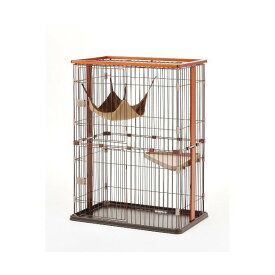 ボンビアルコン ウッドワンサークルキャット 2段タイプ ペット用 猫 ケージ 室内サークル ハンモック ハンガーベッド付き