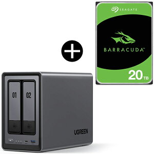 UGREEN DXP2800 NASync NAS 2�x�C + Seagate ST20000DM001 �����X�g���[�WHDD3.5�C���` �Z�b�g