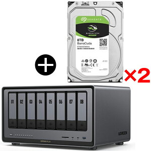 UGREEN DXP8800Plus NAS 8�x�C + Seagate ST8000DM004 BarraCuda 3.5�C���`�����n�[�h�f�B�X�N (8TB) ×2 �Z�b�g