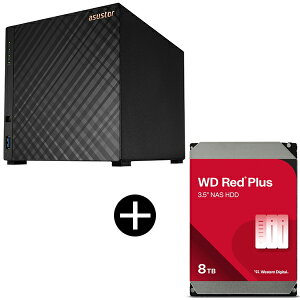 ASUSTOR AS1204T DRIVESTOR 4 Gen2 NAS (4�x�C) + WESTERN DIGITAL WD80EFPX WD Red Plus Internal NAS���� ����HDD (3.5�C���` 8TB 256MB) �Z�b�g