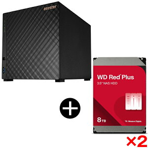 ASUSTOR AS1204T DRIVESTOR 4 Gen2 NAS (4�x�C) + WESTERN DIGITAL WD80EFPX WD Red Plus Internal NAS���� ����HDD (3.5�C���` 8TB 256MB) ×2 �Z�b�g