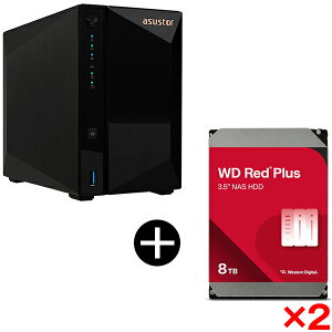 ASUSTOR AS3302T v2 DRIVESTOR Pro Gen2 NAS(2�x�C) + WESTERN DIGITAL WD80EFPX WD Red Plus Internal NAS���� ����HDD (3.5�C���` 8TB 256MB) ×2 �Z�b�g