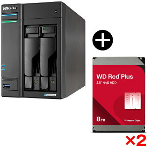 ASUSTOR AS6702T v2 LOCKERSTOR 2 Gen2+ NAS (2�x�C) + WESTERN DIGITAL WD80EFPX WD Red Plus Internal NAS���� ����HDD (3.5�C���` 8TB 256MB) ×2 �Z�b�g