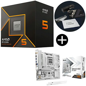 AMD Ryzen 5 9500F CPU + ASRock B850M Challenger WiFi White �z���C�g microATX�}�U�[�{�[�h + ASRock�I���W�i���}�E�X�p�b�h �Z�b�g