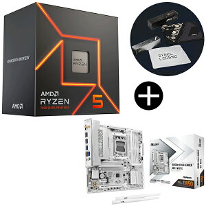 AMD Ryzen 5 7500F CPU + ASRock B850M Challenger WiFi White �z���C�g microATX�}�U�[�{�[�h + ASRock�I���W�i���}�E�X�p�b�h �Z�b�g