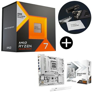 AMD Ryzen 7 7700X3D W/O Cooler CPU (8C/16T�E4.0GHz�E120W) + ASRock B850M Challenger WiFi White �z���C�g microATX�}�U�[�{�[�h + ASRock�I���W�i���}�E�X�p�b�h �Z�b�g
