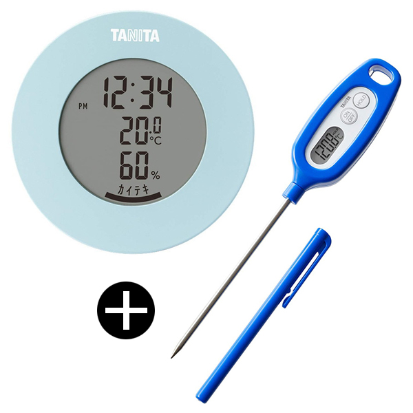 インテリアになじむデザイン 温湿度計 料理用温度計 セット ご予約品 TANITA + 情熱セール TT-585-BL TT-508N-BL