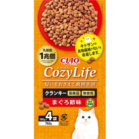 【6/5限定！エントリー＆抽選で最大100%Pバック】 いなばペットフード キャットフード ドライ CIAO Cozy Life クランキー ドライフード 猫用 匂いをおさえて爽快生活 190g×4袋 まぐろ節味 国産