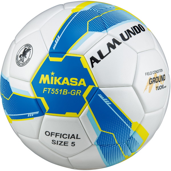 FT551B-GR-SBY ALMUNDO サッカーボール 検定球 5号球 貼り 土用 MIKASA ミカサ 一般・大学・高校・中学生用 ブルー イエロー